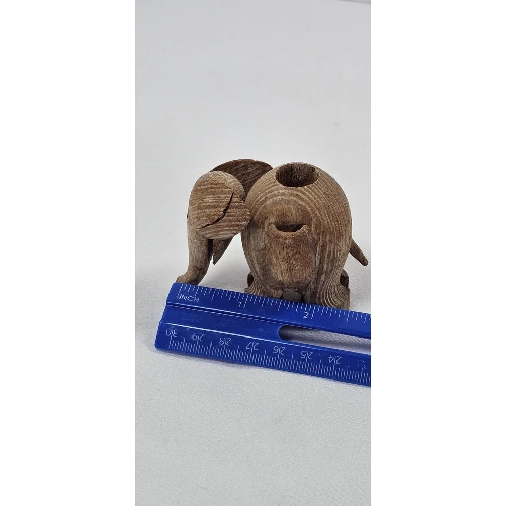 Wooden Elephant Figurine Toothpick Match Stick Holder Vintage Collectible‎